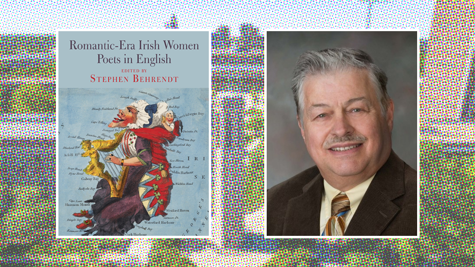 Stephen Behrendt and the cover of his book on women Irish poets