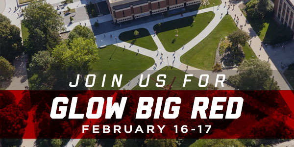 Glow Big Red text over image of campus