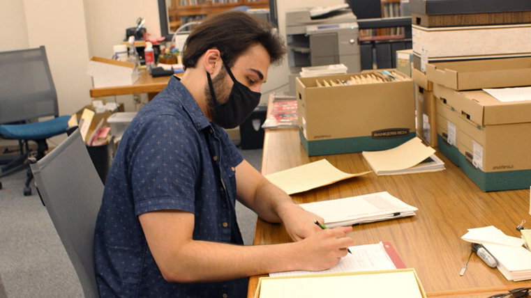 Student in library