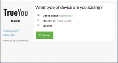 Selection screen for adding a device