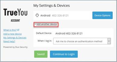 Devices page showing options 