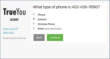 What type of phone selection screen with options 