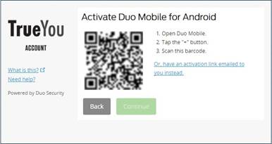 QR code with instructions to activate Duo Mobile for Android