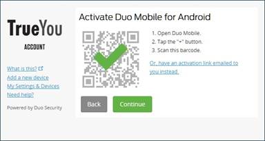 Activate Duo Mobile screen with QR code