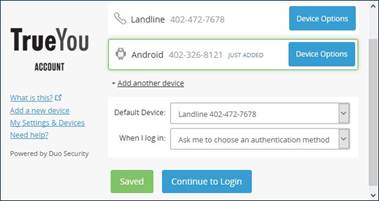 TrueYou account device options 