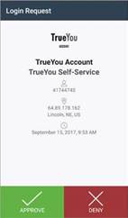 Login request screen with options to approve