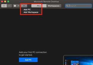 Microsoft Remote Desktop interface 