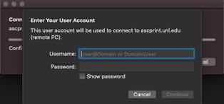 Username and password login screen with fields