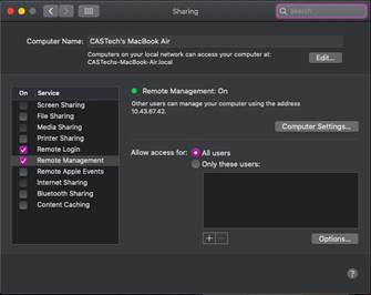 Sharing settings window on macOS 