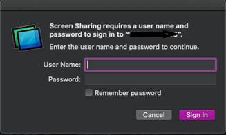 Screen sharing login prompt 