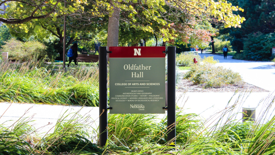 Oldfather Hall sign