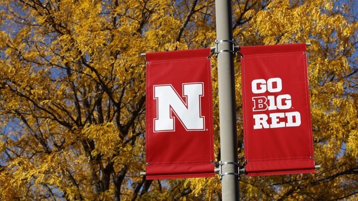 Nebraska N and Go Big Red on a banner