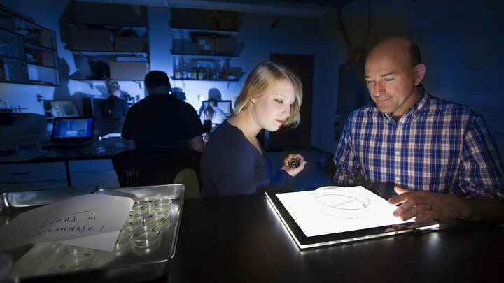 John Delong, assistant professor of biological sciences, is at far right.