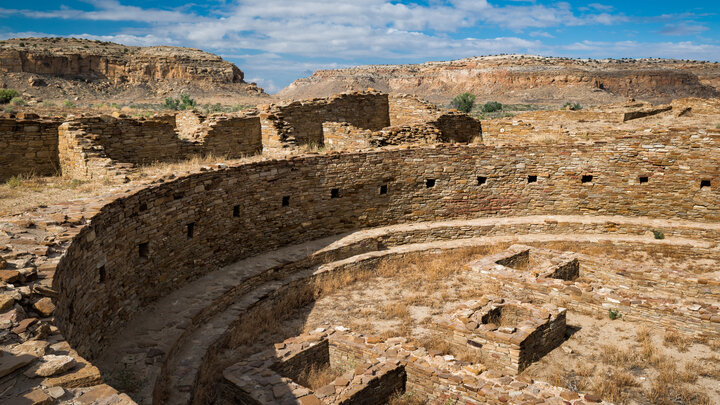 A kiva, or round room, is shown at Pueblo Bonito inside Chaco Culture National Historical Park in New Mexico. 