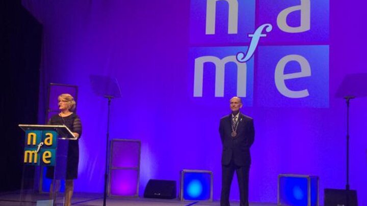 Glenn Nierman (right), professor of music education, during his induction as a Lowell Mason Fellow by the National Association for Music Education.