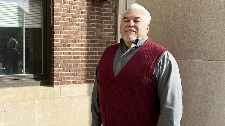 Pablo Rangel is photographed outside Pound Hall.