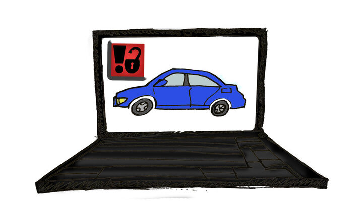 Laptop with car on display