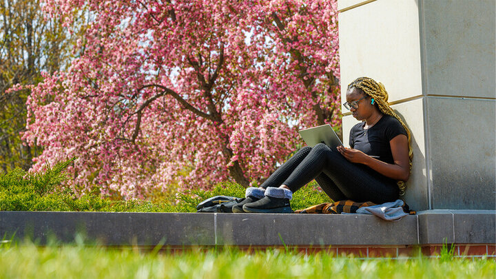 Student studying outside