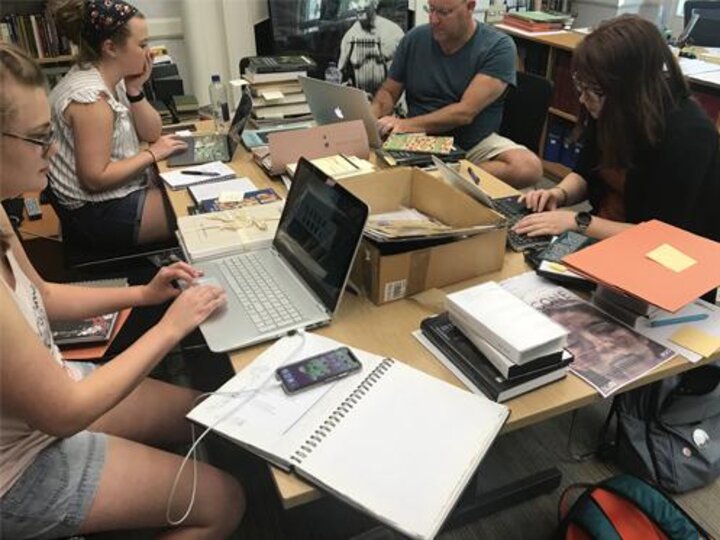 Students working at a table