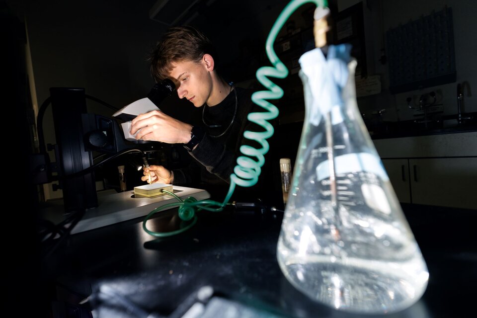 Moyer with lab equipment